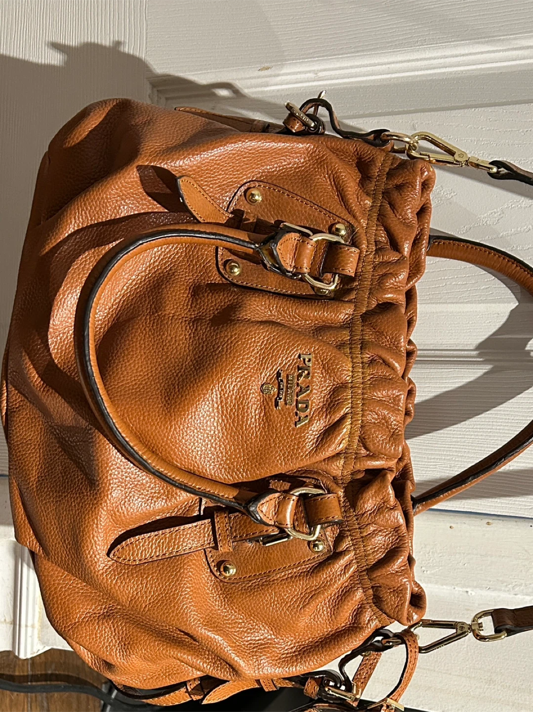 Prada Brown Leather Drawstring Shoulder Bag
