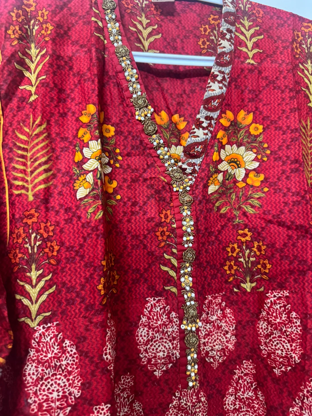 3pcs Red Floral Print dress with Dupatta - photo 3