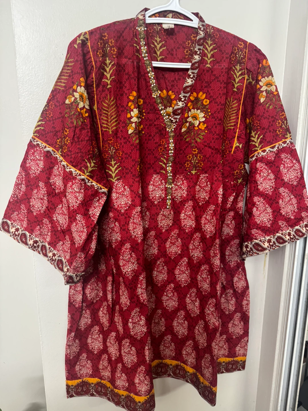 3pcs Red Floral Print dress with Dupatta - photo 2