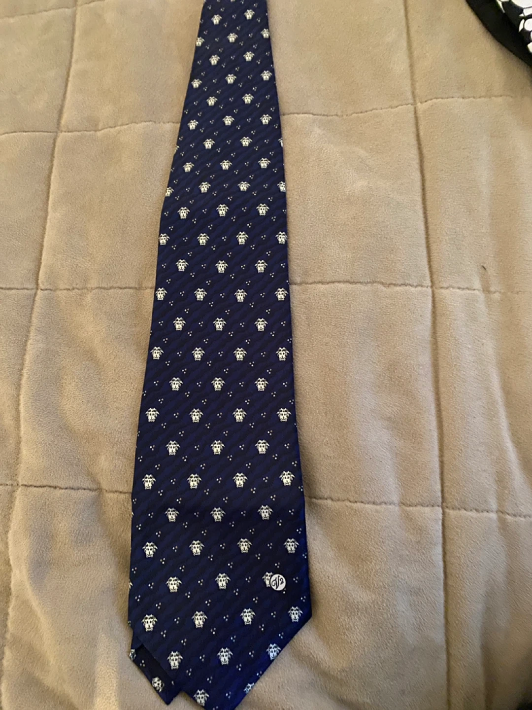 Versace Classic Blue Medusa Print Silk Tie