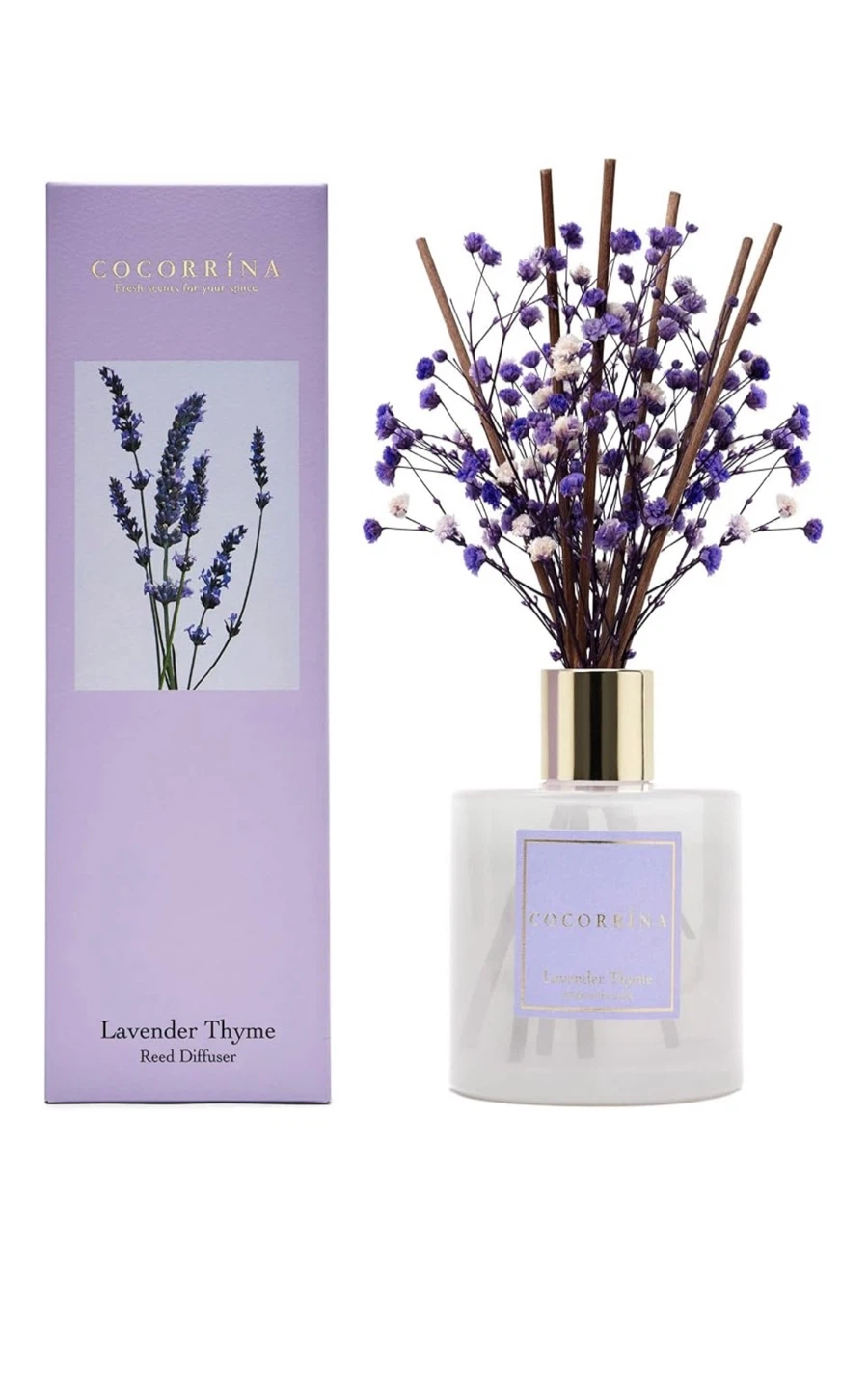 New Coccorrina Lavender Thyme Reed Diffuser with Dried Flowers