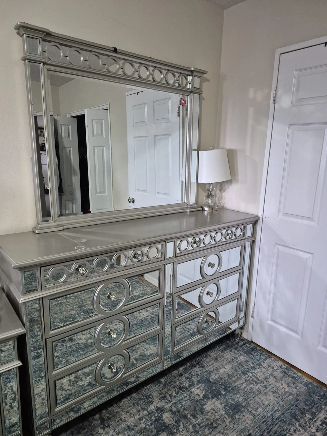 Silver Mirrored Dresser with Mirror