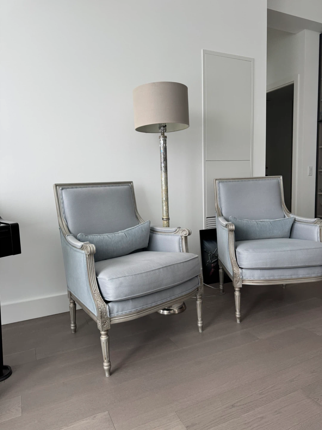 Light Blue Accent Chairs with Silver Trim (Set of 2)