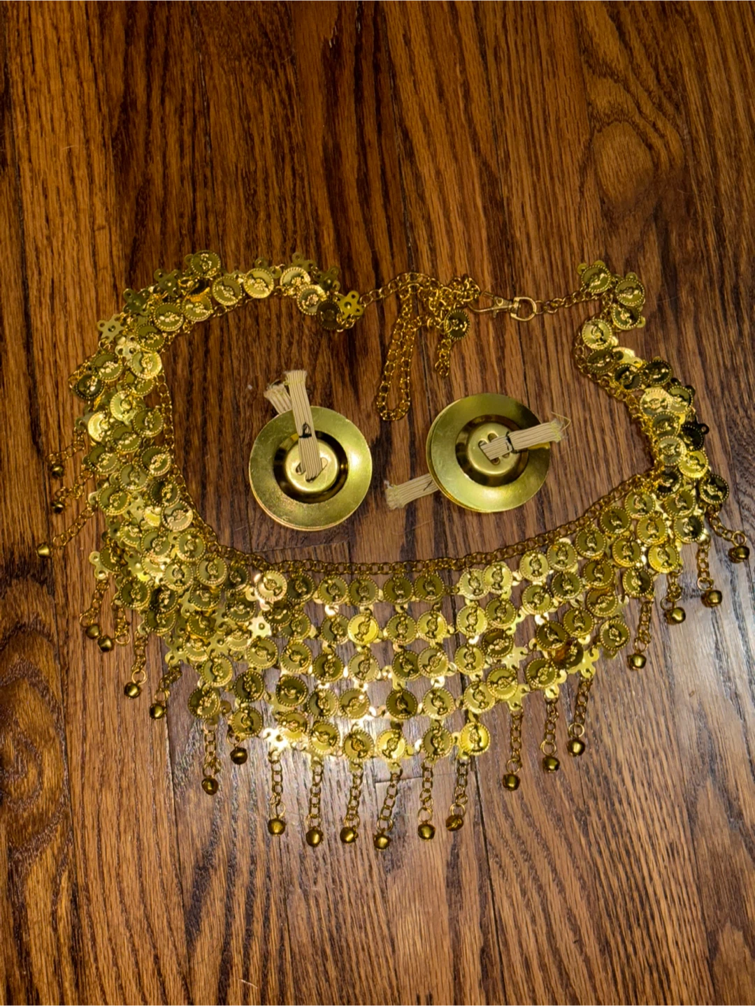 Gold Belly Dance Costume Hip Scarf with Finger Cymbals