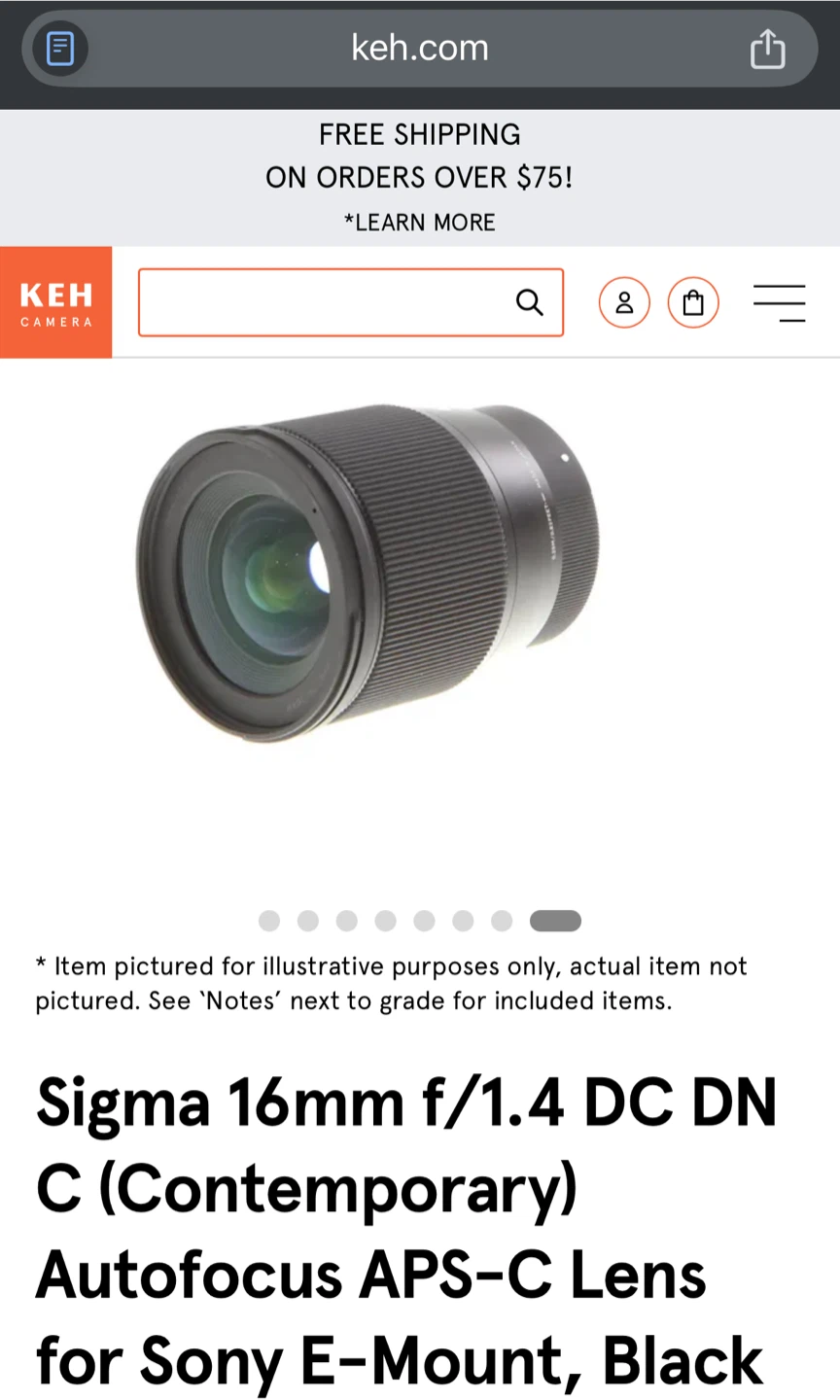 Sigma 16mm f/1.4 DC DN Lens E mount sony