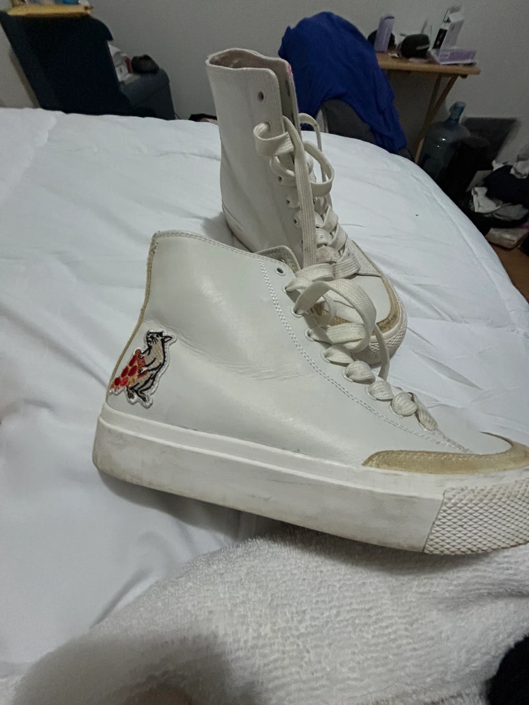 White High-Top Sneakers with Embroidered Detail