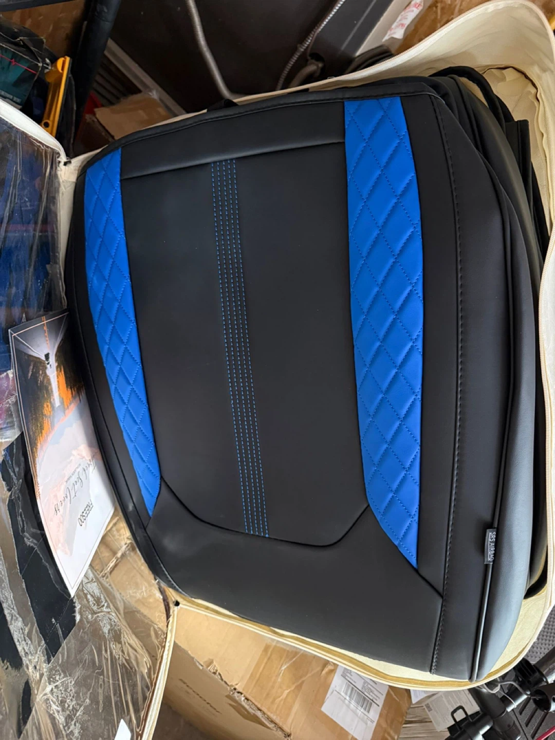 Black and Blue Faux Leather Car Seat Covers