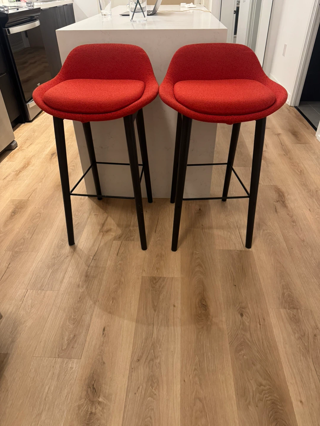 Set of 2 Red Bar Stools (Orange) - photo 3