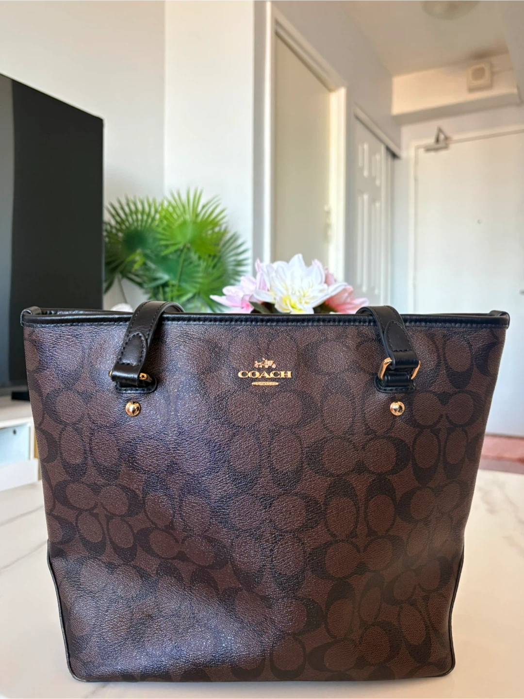 Coach city tote brown signature canvas ♡