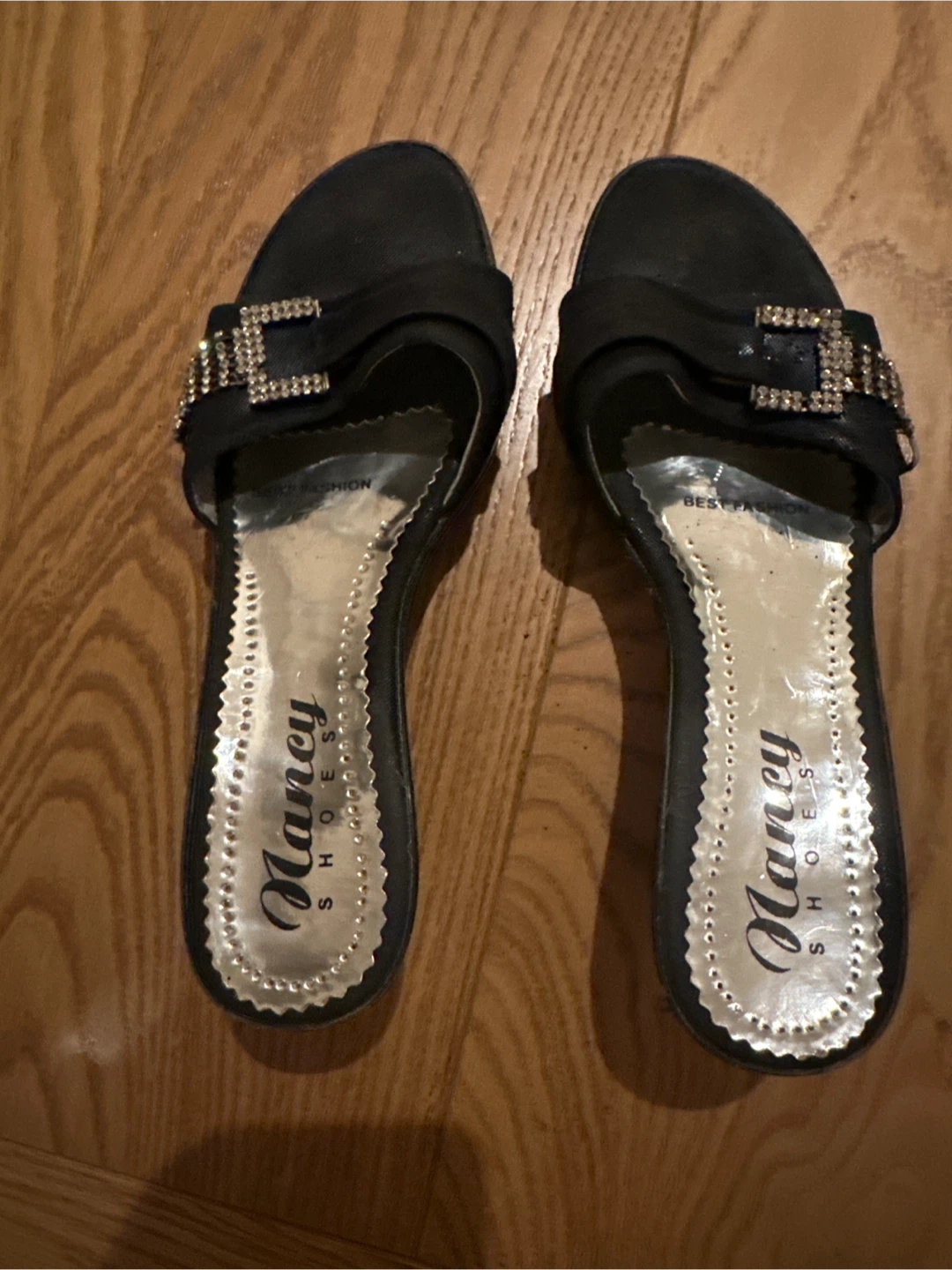 Nancy Shoes Black Wedge Sandals with Rhinestones - Size 40 - photo 2