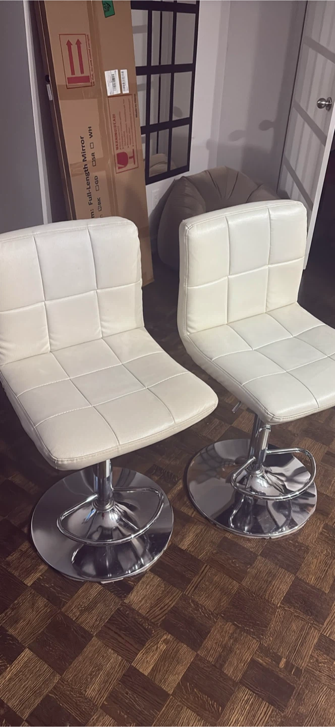 White Faux Leather Adjustable Bar Stools (Set of 2)