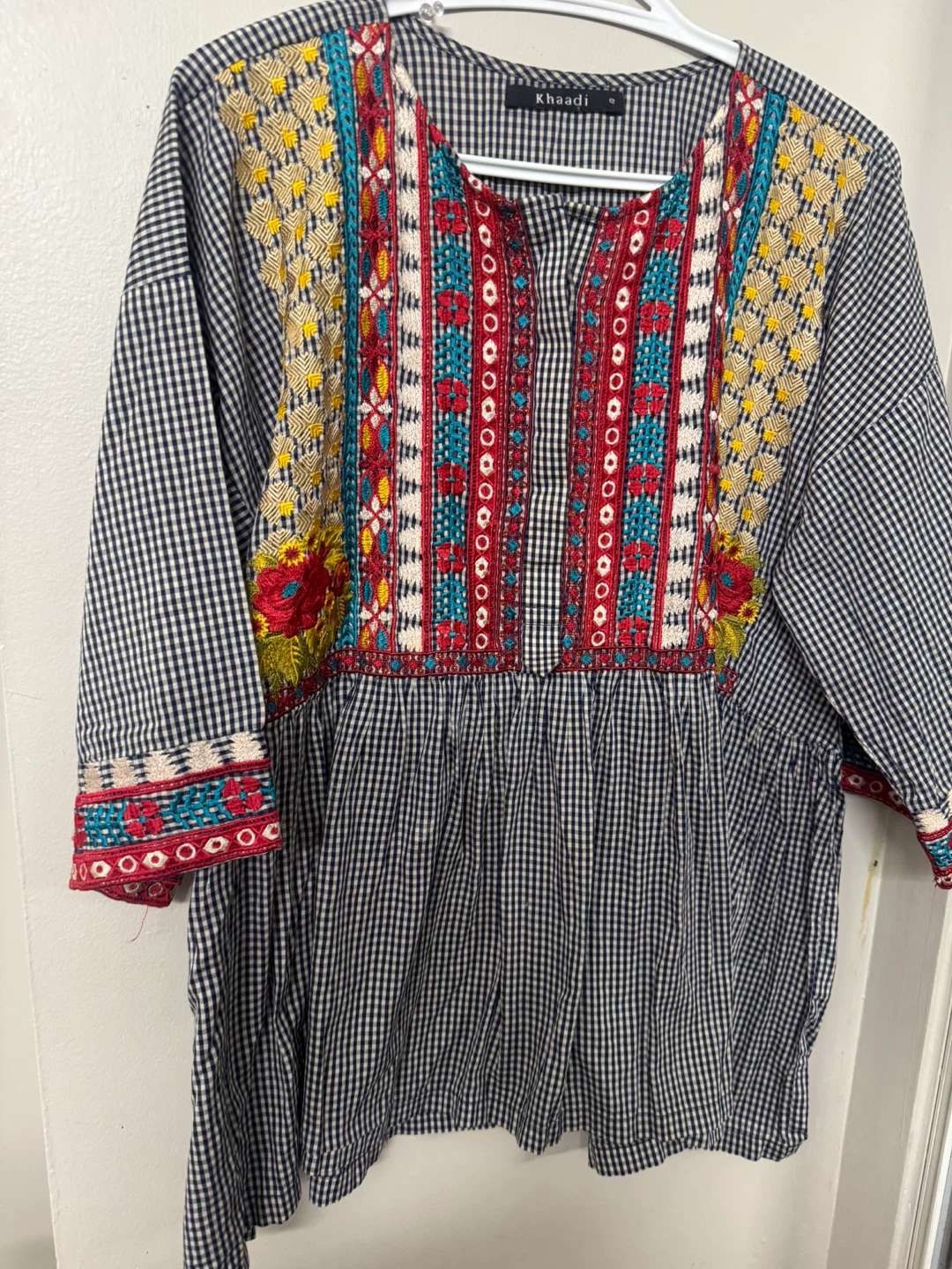 2 pcs Khaadi Embroidered Gingham Tunic - Size 12