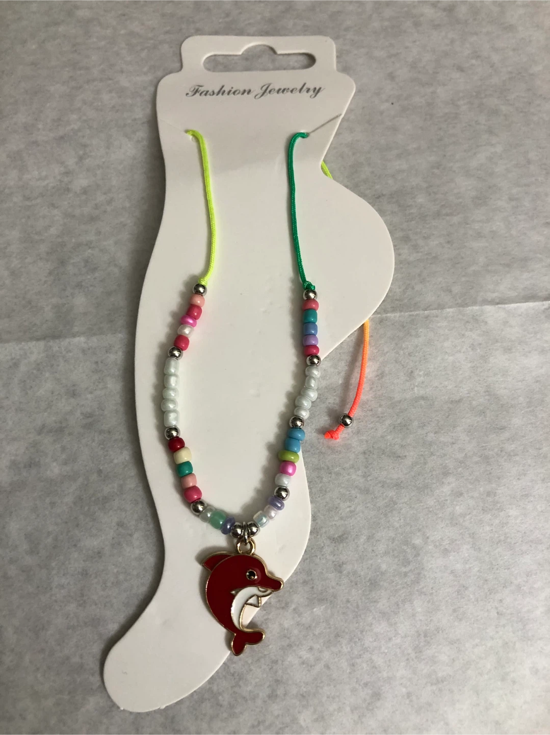 Beaded Ankle Bracelet with Dolphin Charm