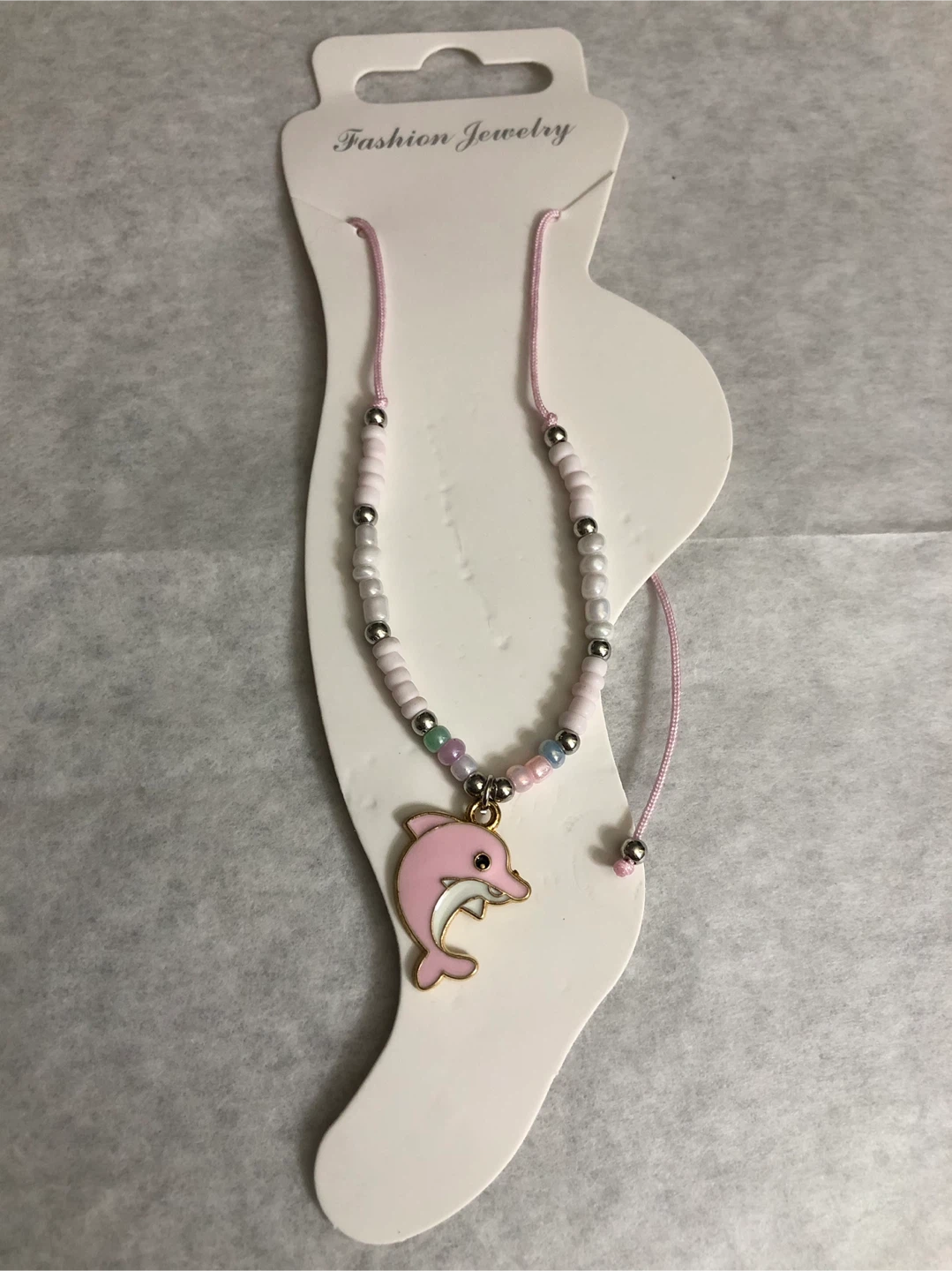 Pink Dolphin Beaded Anklet
