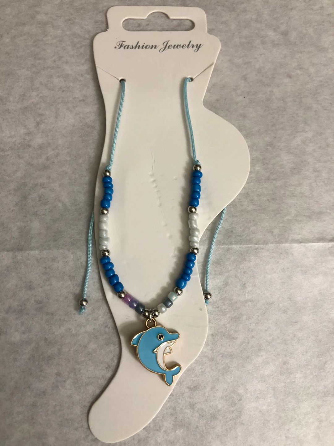Dolphin Beaded Anklet with Blue String