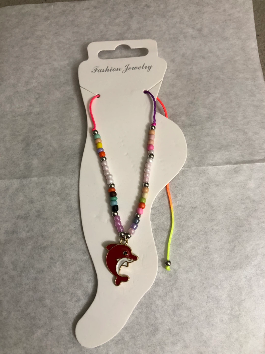 Beaded Anklet with Dolphin Charm