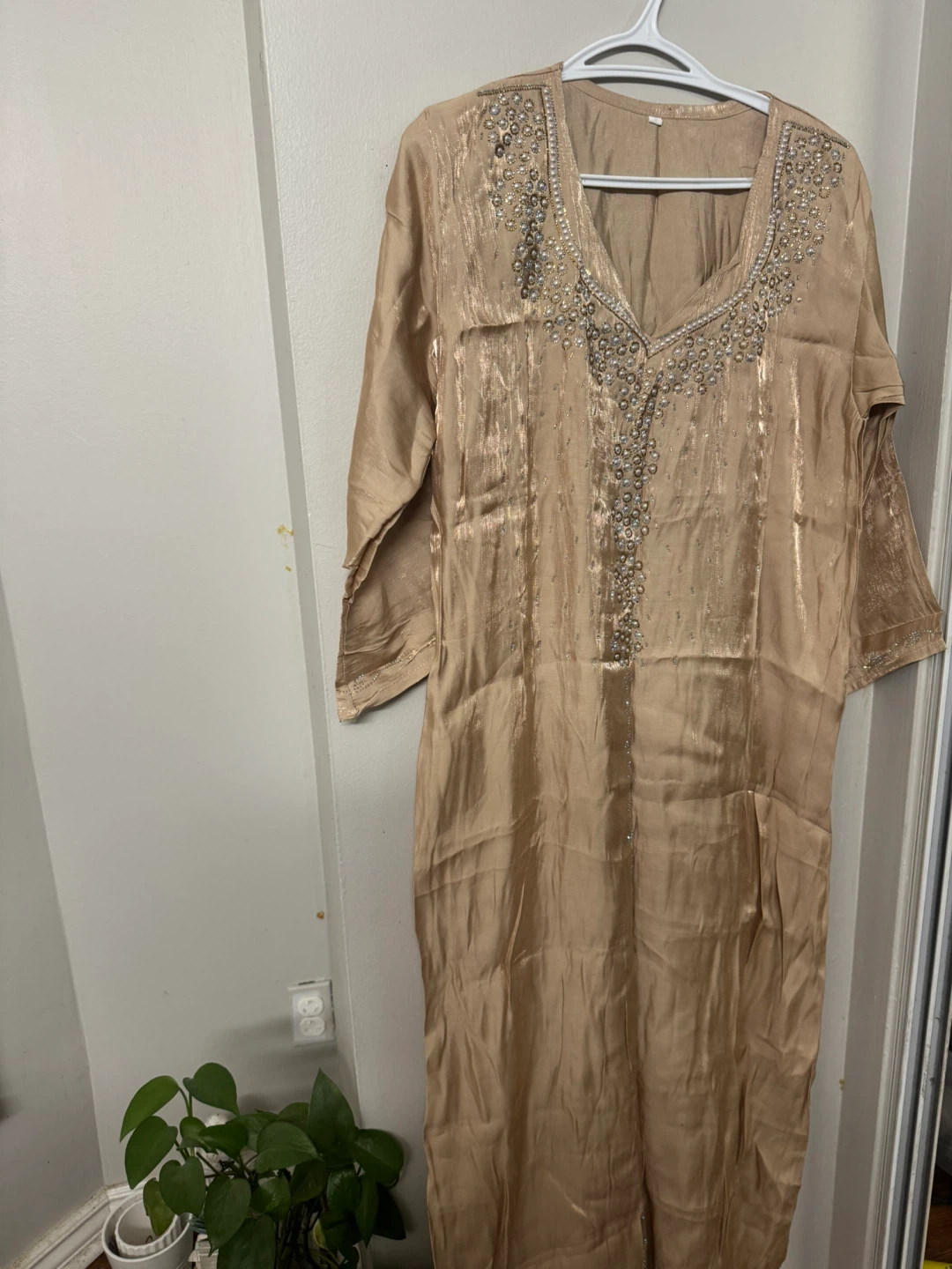 Silk Embellished Beige Kaftan New - photo 2