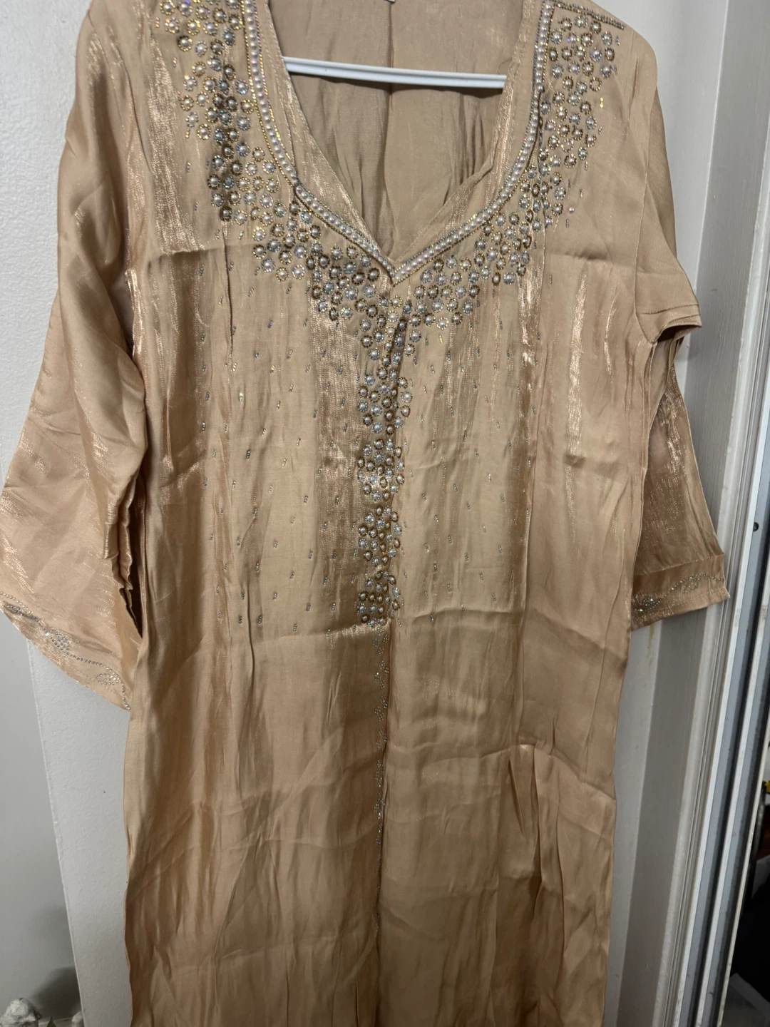 Silk Embellished Beige Kaftan New - photo 3