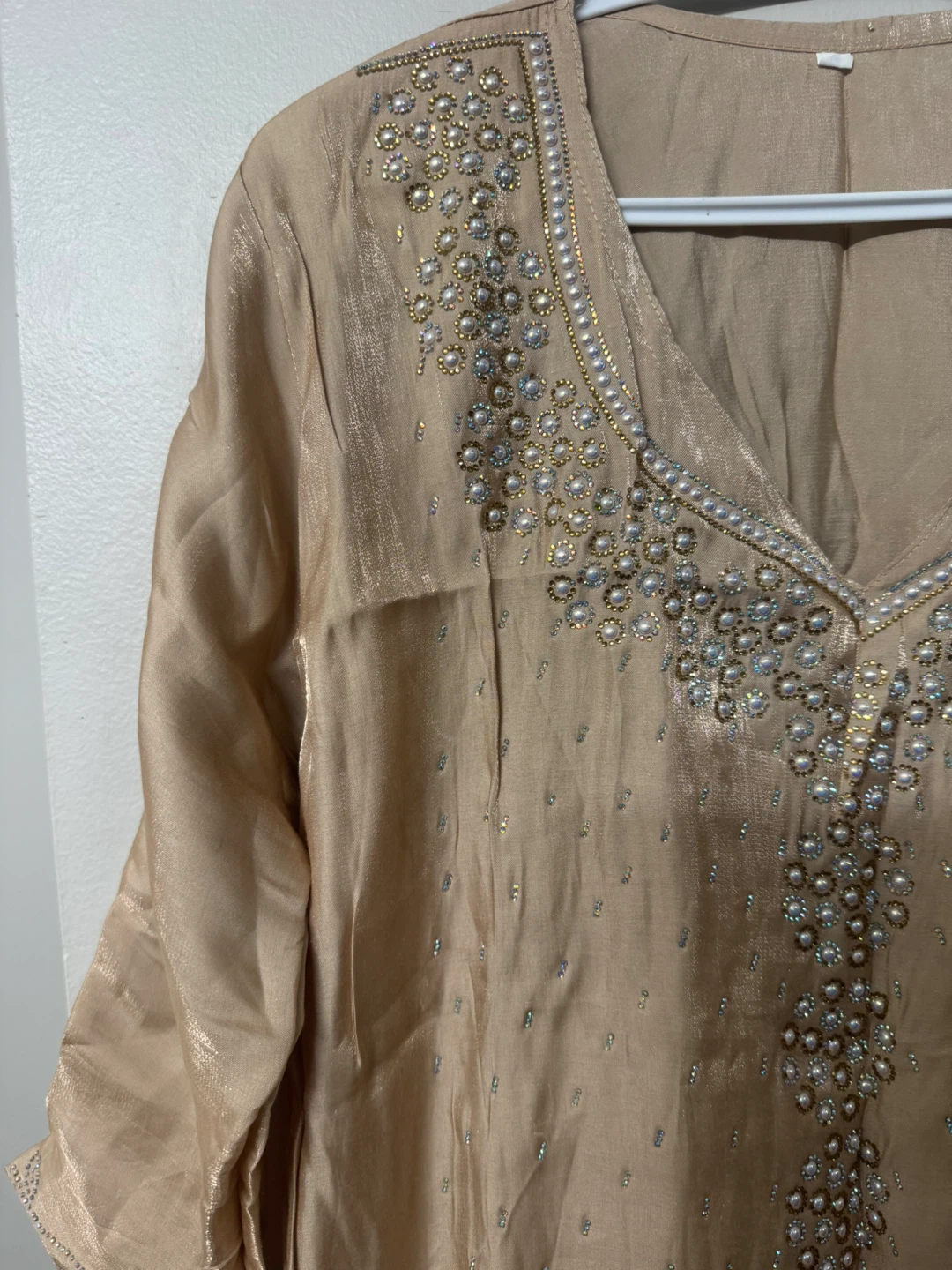 Silk Embellished Beige Kaftan New - photo 5