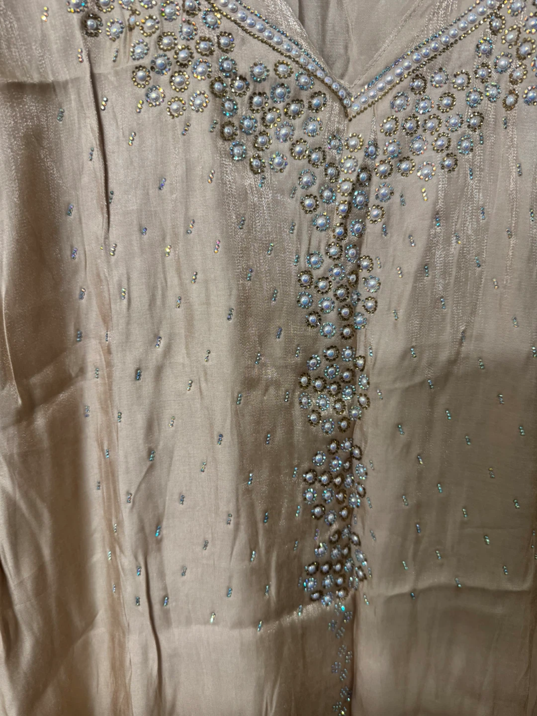 Silk Embellished Beige Kaftan New - photo 4