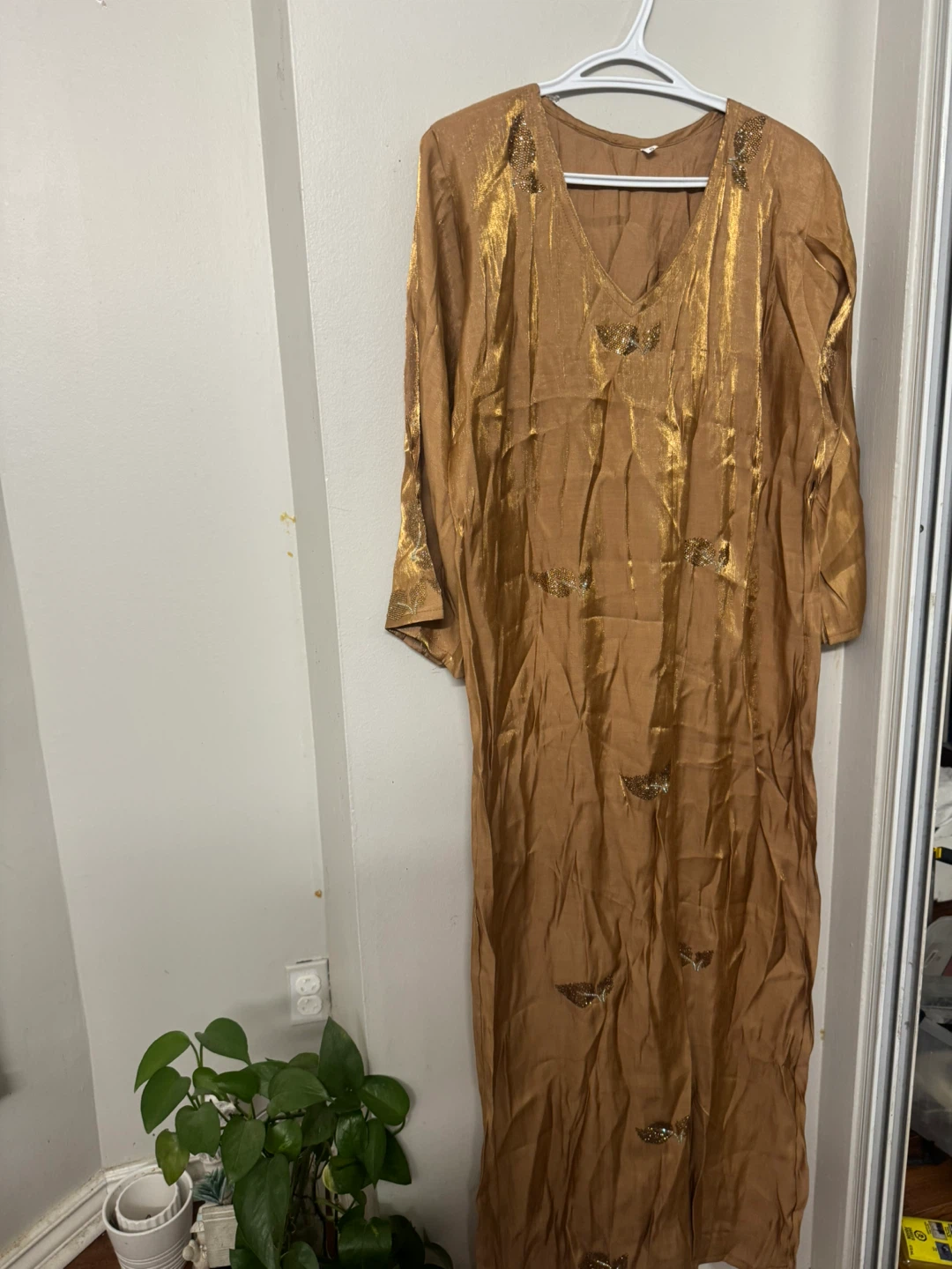 New Golden Embellished Long kaftan Silk