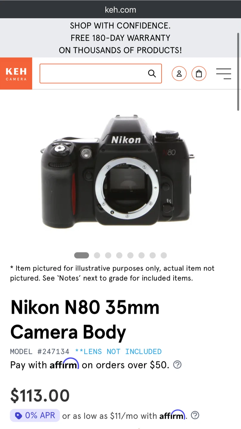 Nikon F80 / N80 35mm Film Camera Body+MB-17 grip