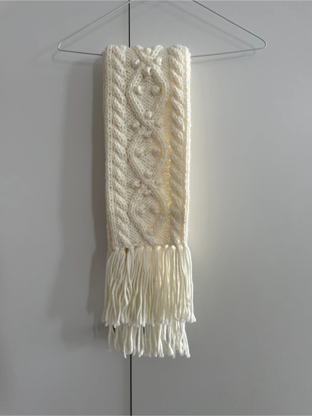 Cream Cable Knit Scarf with Tassels - photo 3