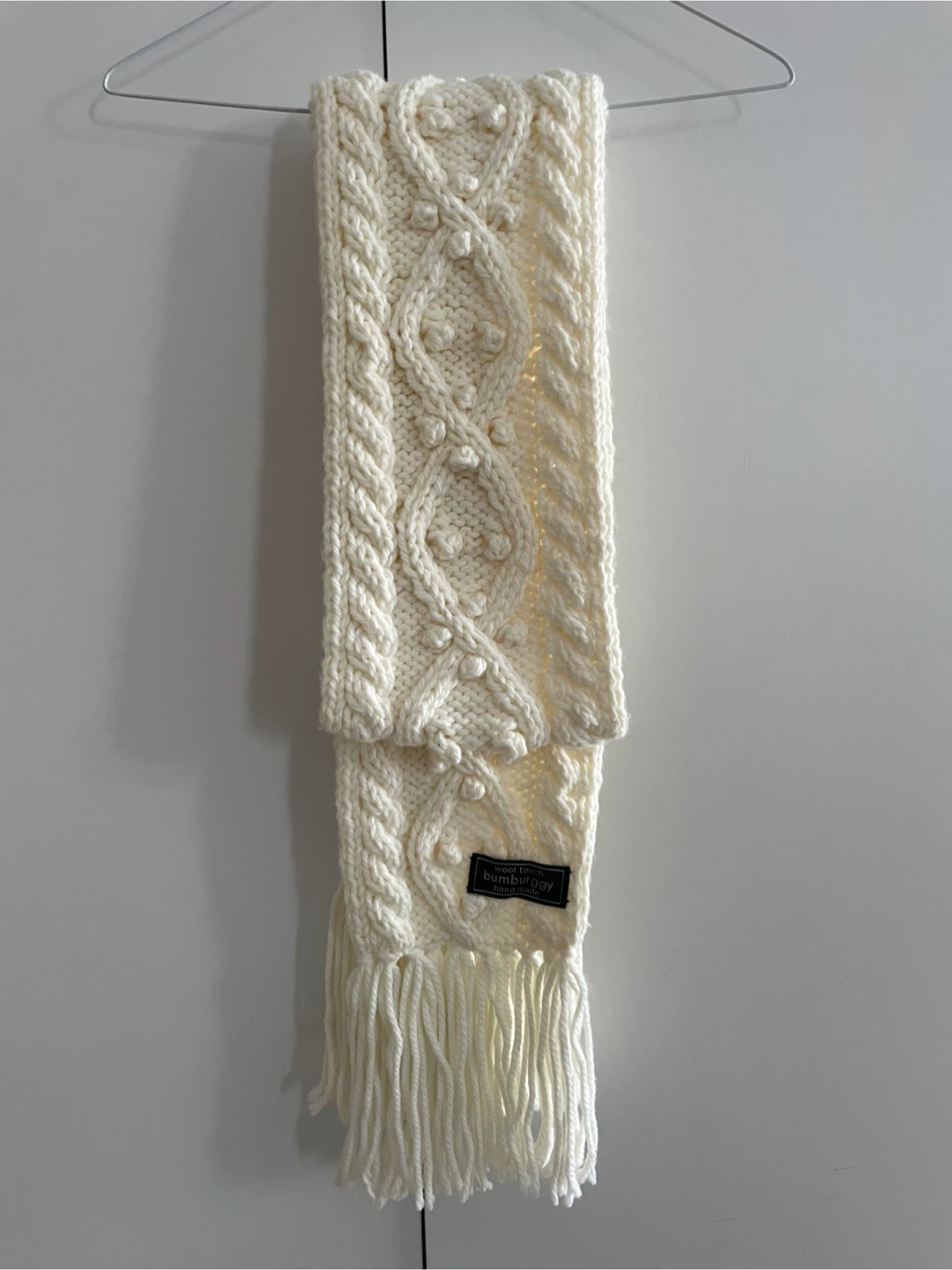 Cream Cable Knit Scarf with Tassels - photo 2