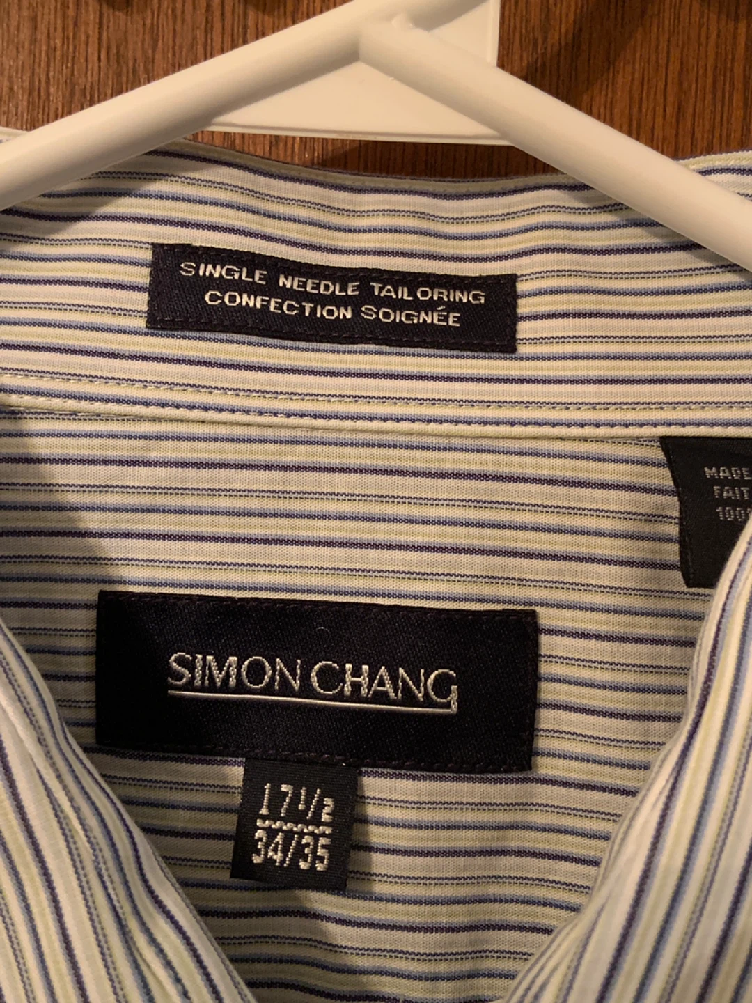 Simon Chang Men’s Dress Shirt – Blue Stripe, Used Good - photo 4