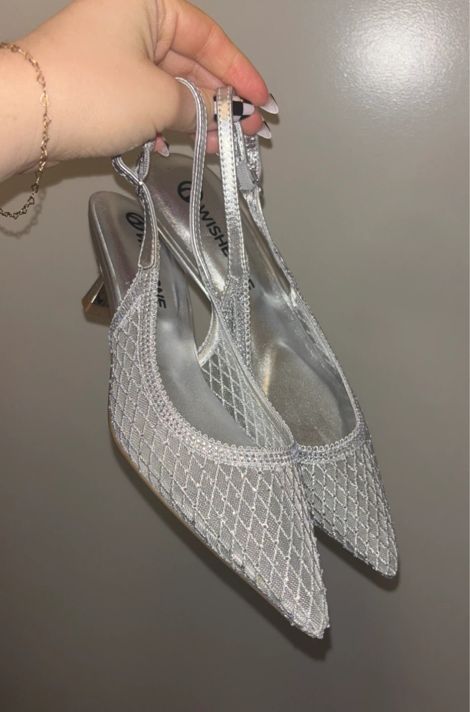Wishbone Silver Mesh Slingback Heels