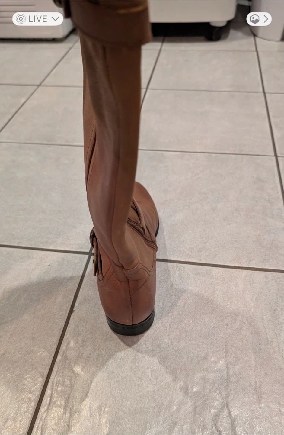 Brown Leather Knee-High Boots with Buckle Detail - photo 2