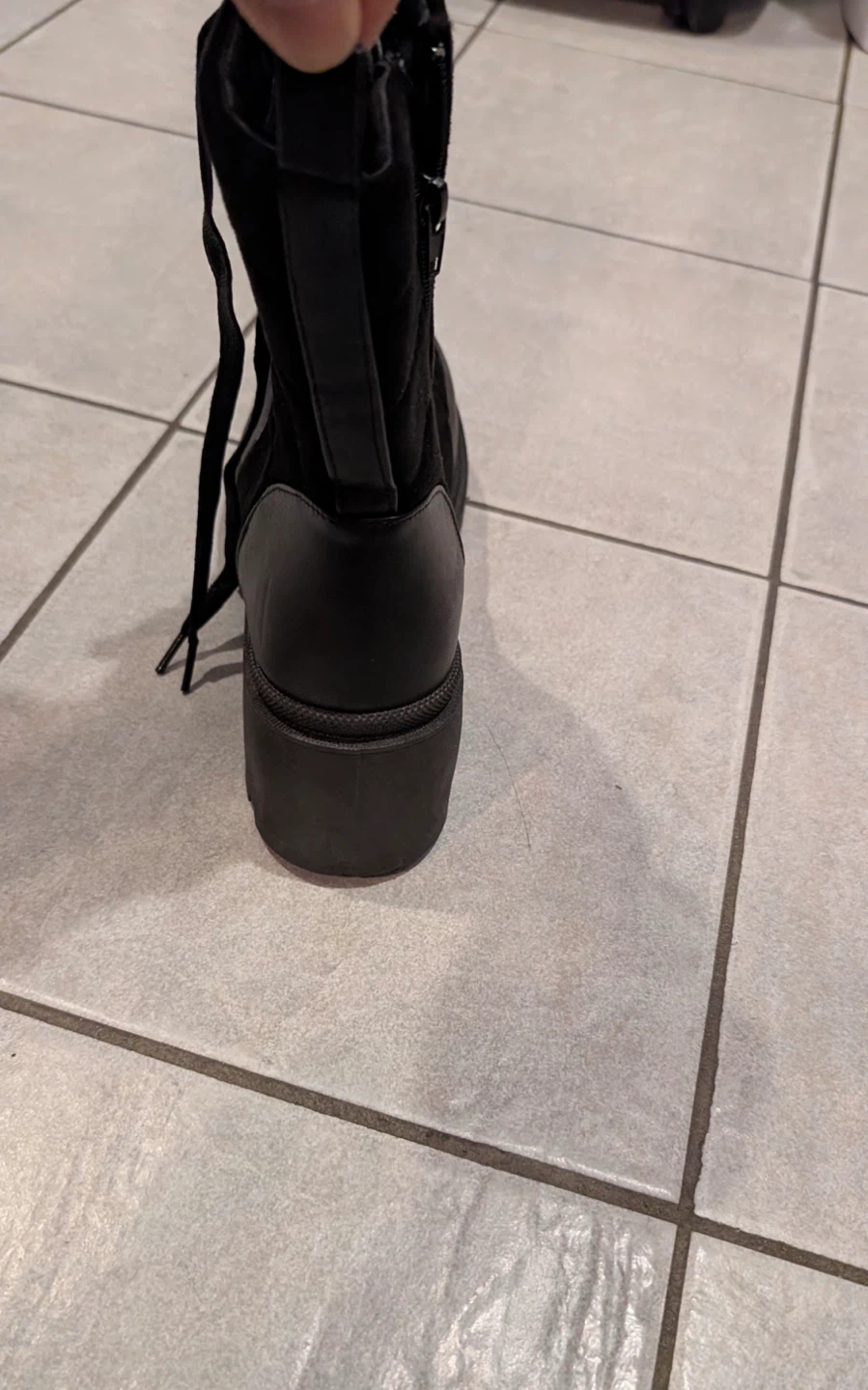 Black Suede and Faux Leather Lace-Up Boots - photo 2