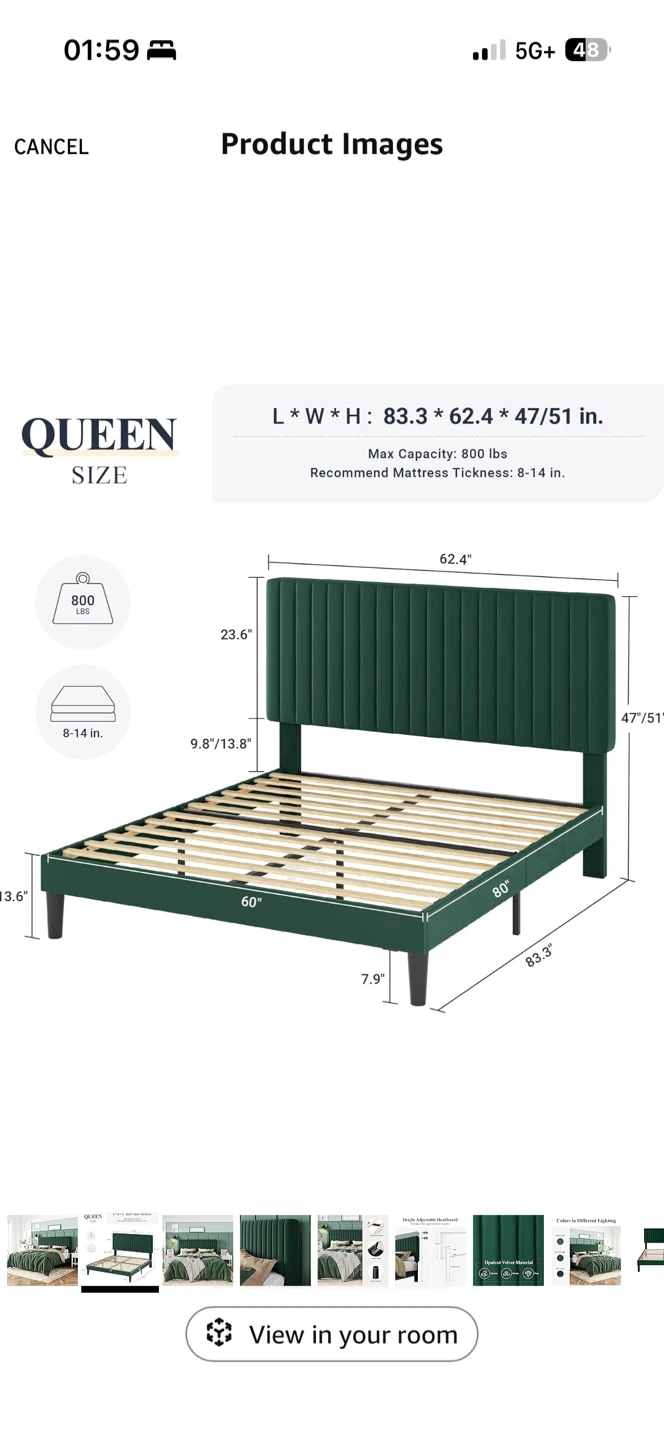 Queen Size Green Velvet Upholstered Bed Frame - photo 2
