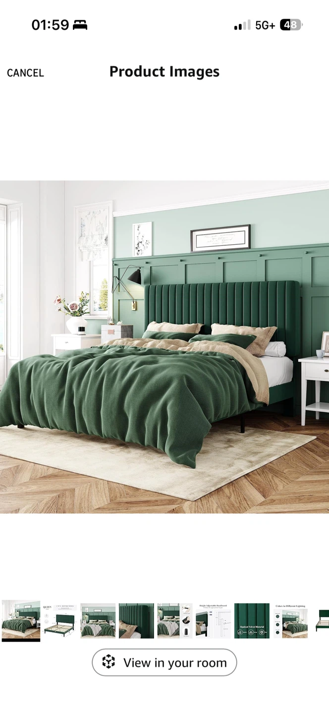 Queen Size Green Velvet Upholstered Bed Frame