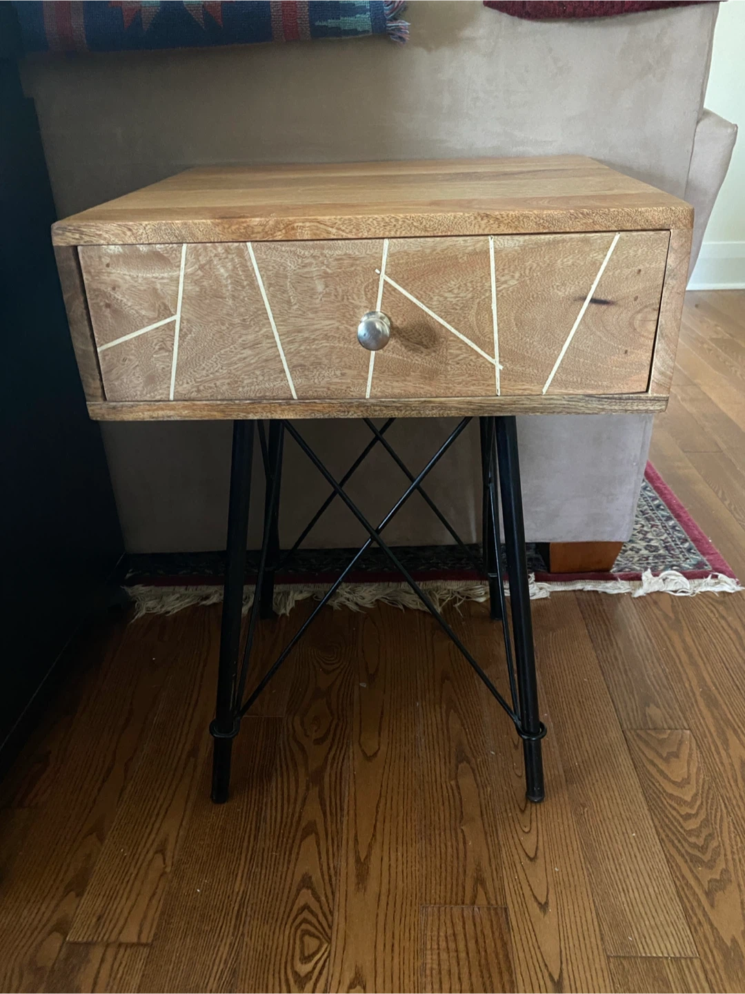 Wooden Night Table with Drawer and Metal Legs