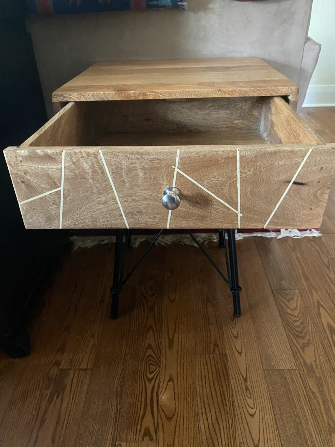 Wooden Night Table with Drawer and Metal Legs - photo 2