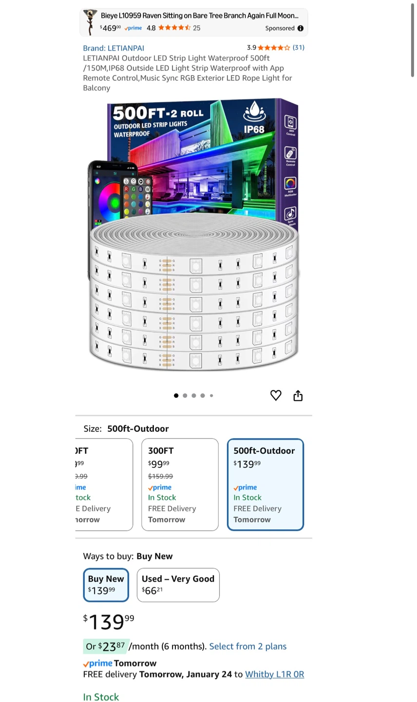 LEDIANAI 500ft Outdoor LED Strip Lights