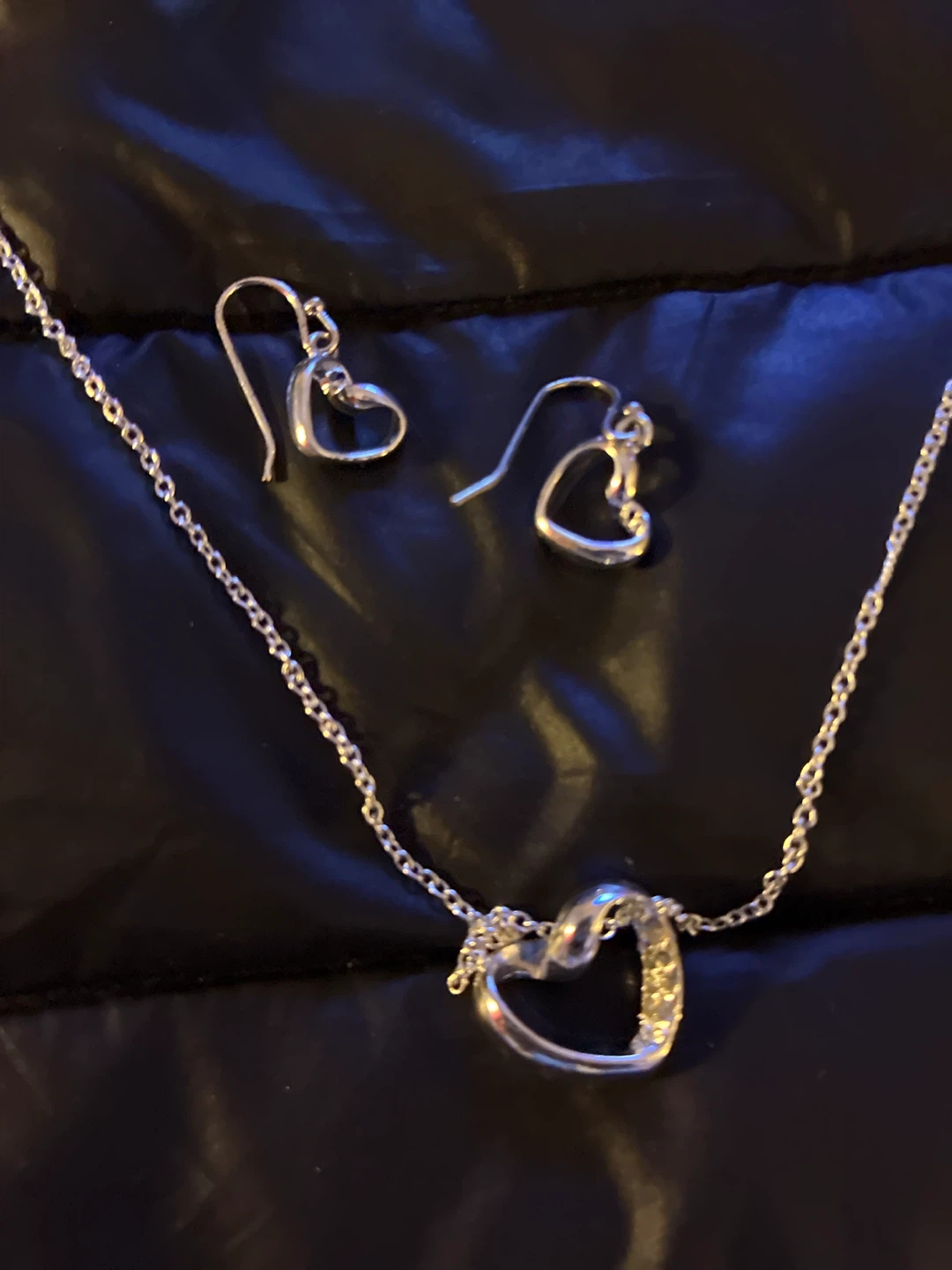 Silver Heart Necklace and Earring Set - photo 5