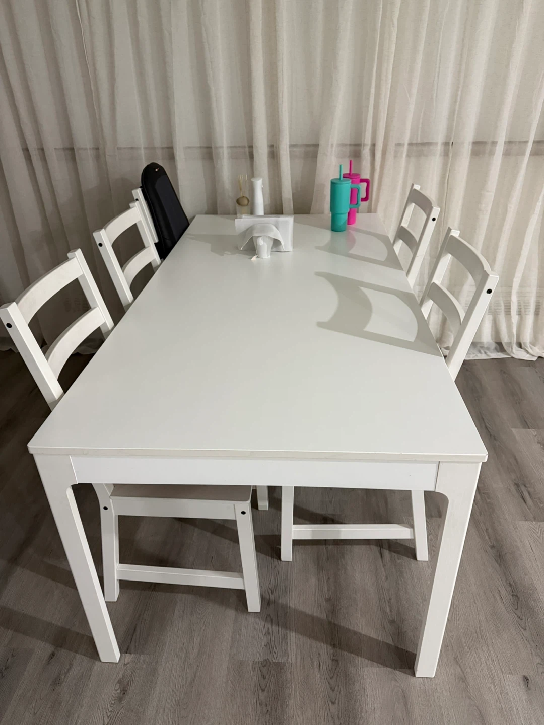 Ikea Rectangular White Dining Table with 5 Chairs