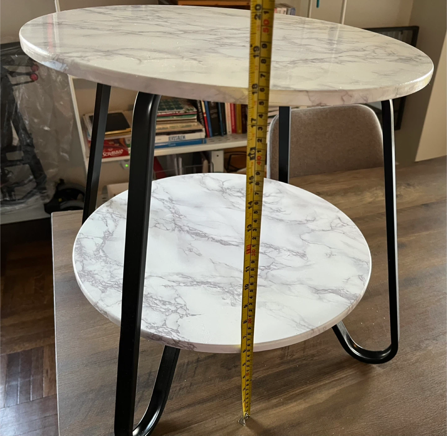 Round Marble Look Side Table - photo 3