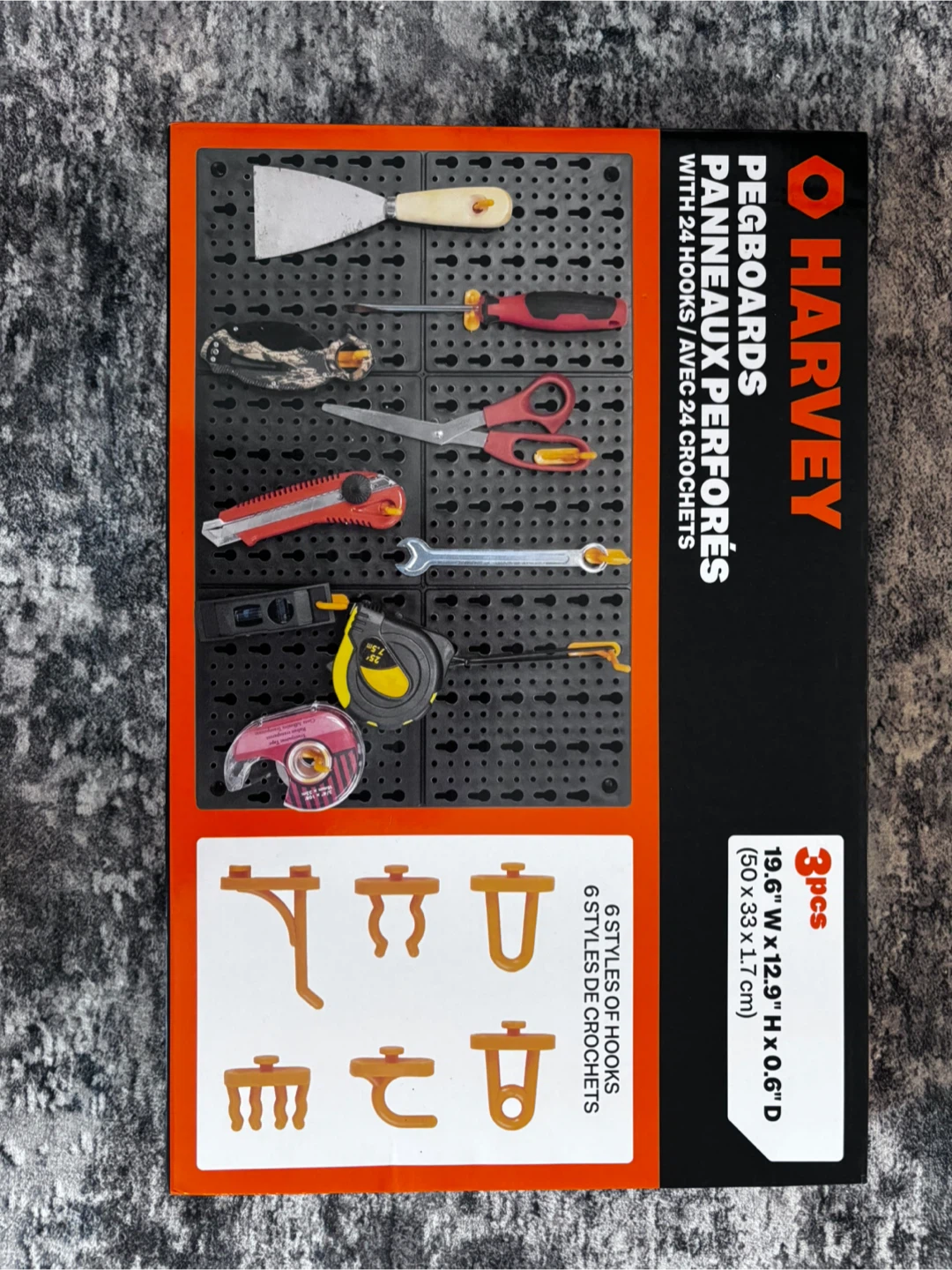 HARVEY Pegboards with 24 Hooks (3 pcs)