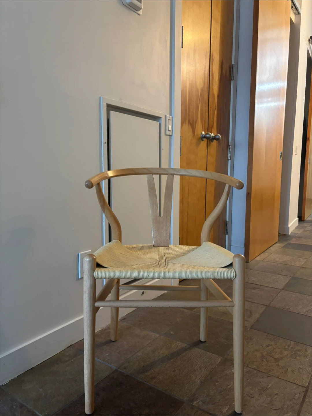 2 Wooden Wishbone Chairs with Woven Seats