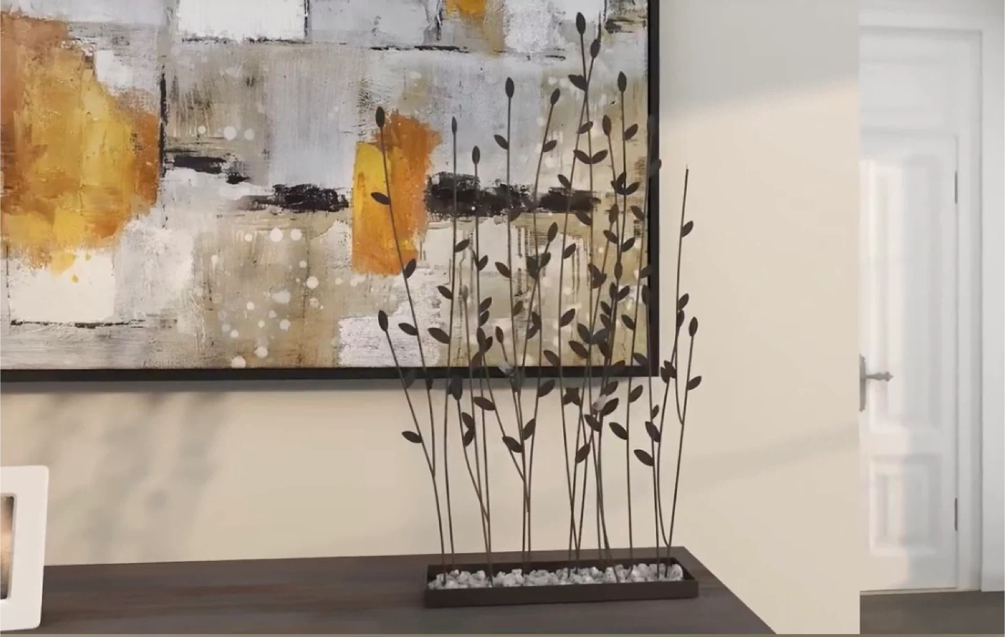 Metal Grass Sculpture with Stones
