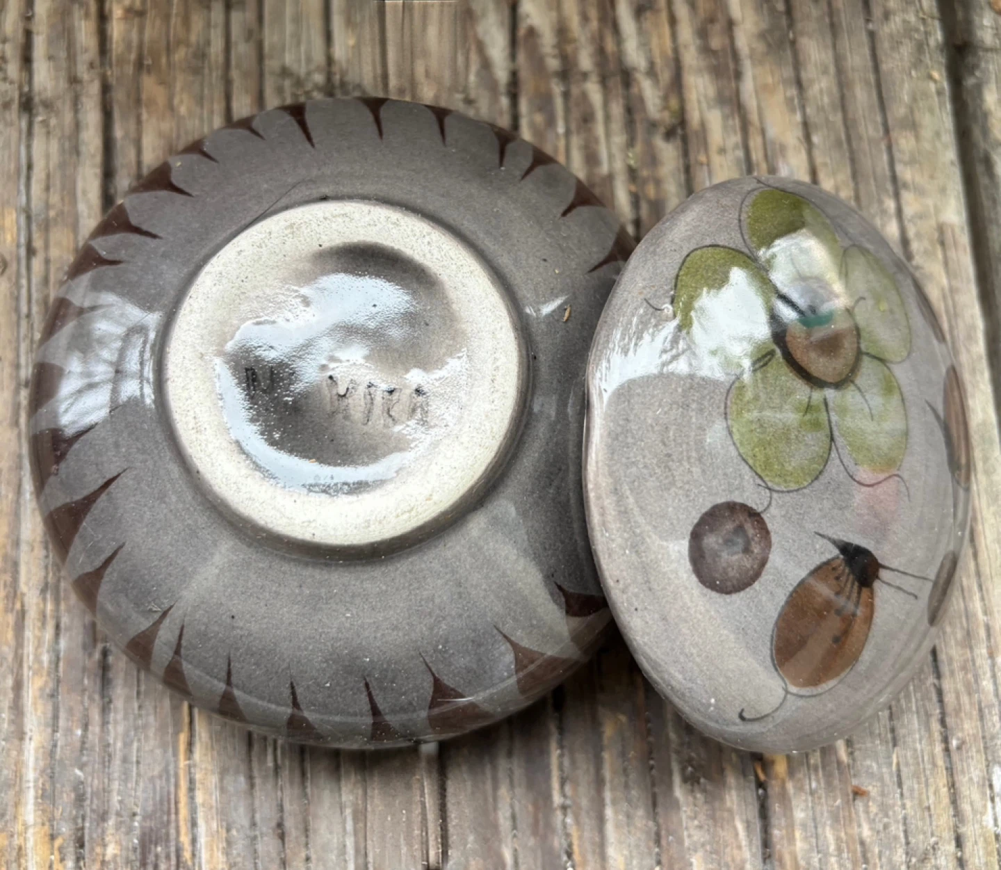Vintage Painted Ceramic Jar with Lid, Gray with Floral Motif - photo 5