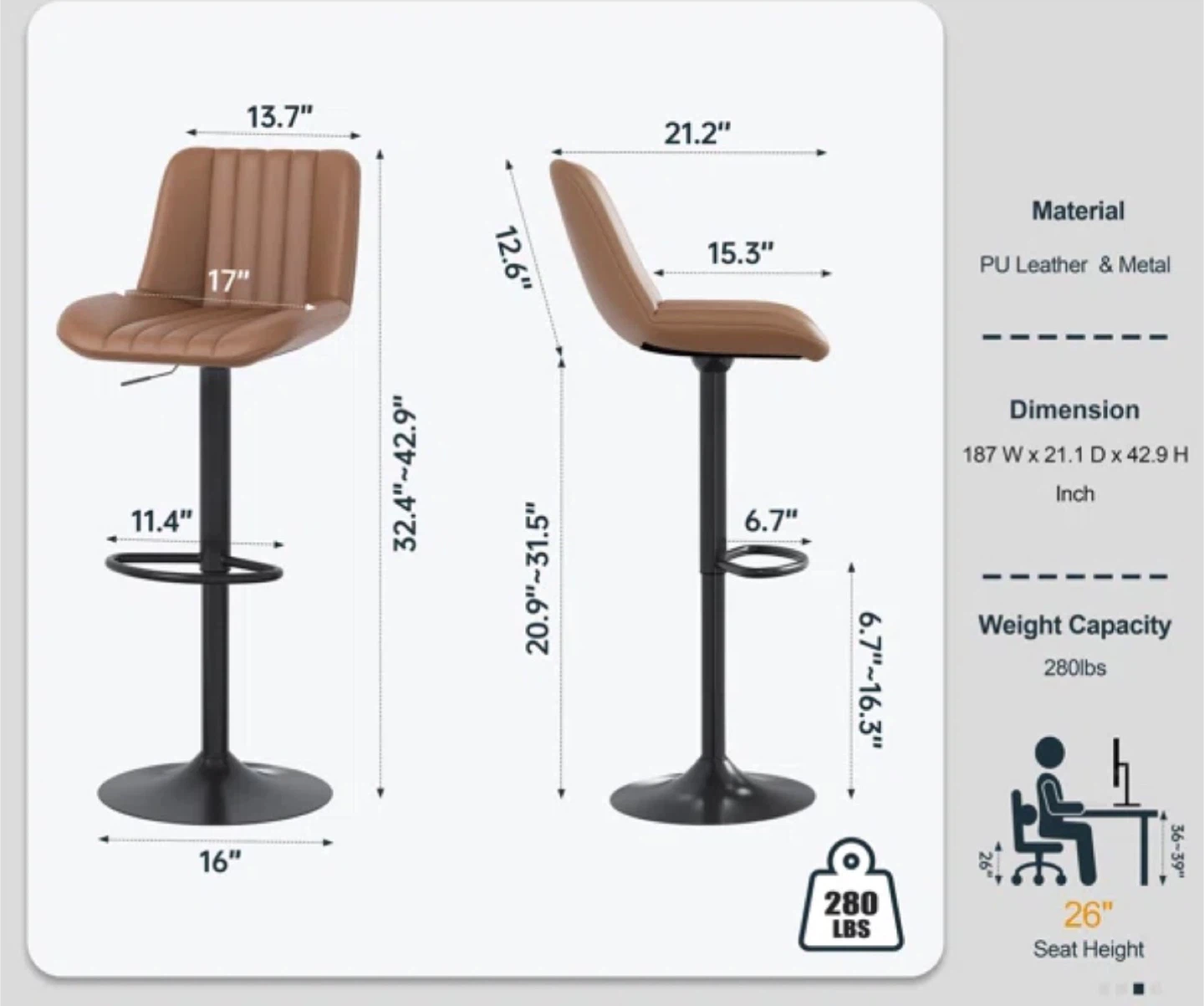 Adjustable Bar Stools (Set of 4) - photo 3
