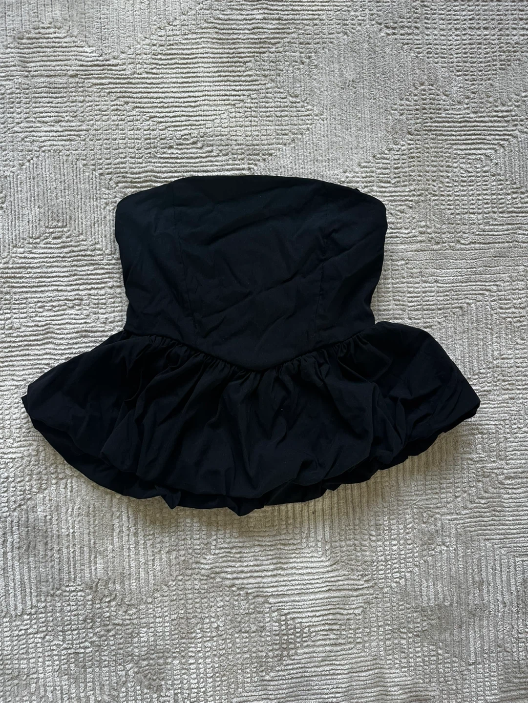 Black Strapless Peplum Top