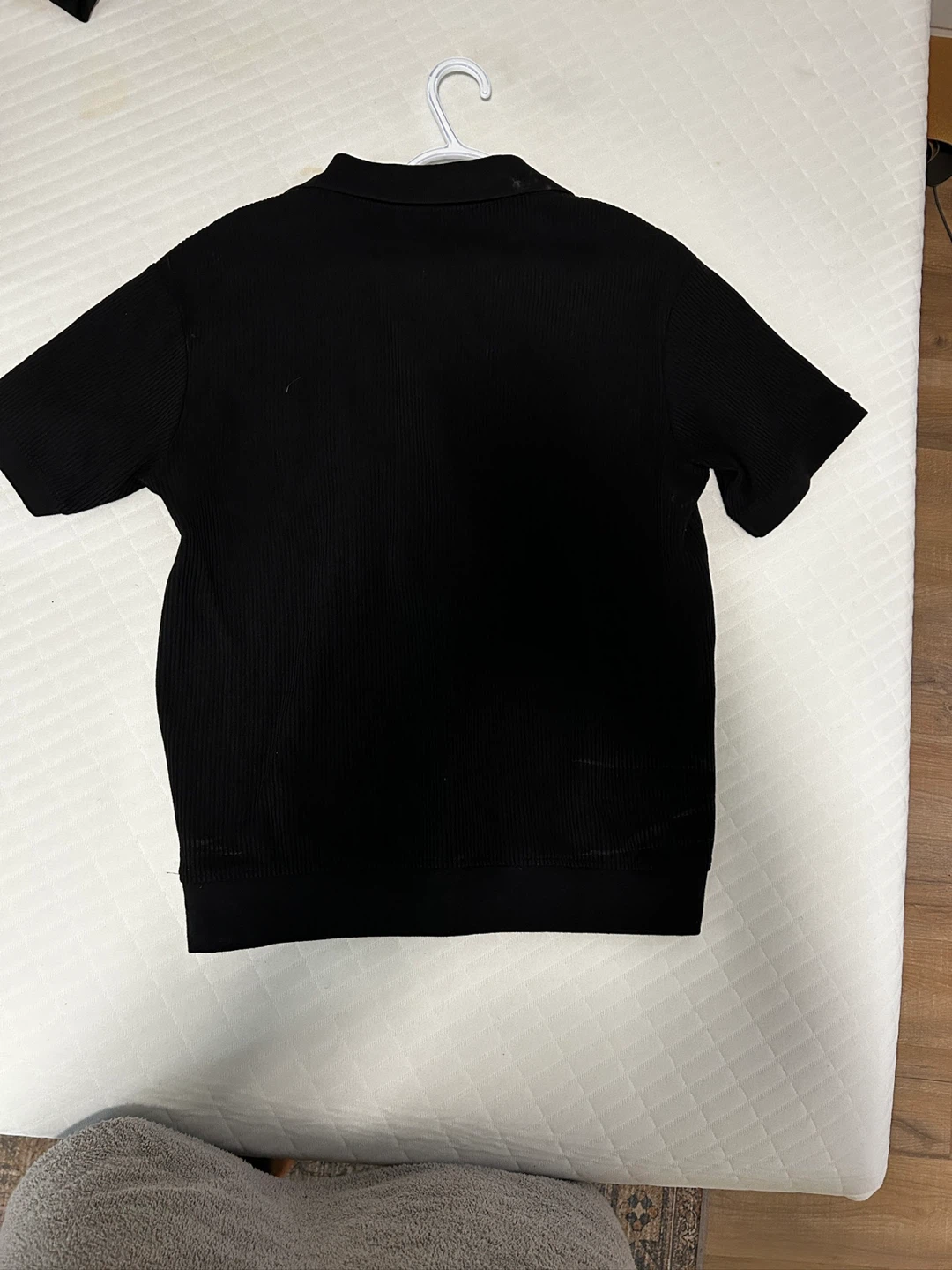 Zara Black Ribbed Collared Short Sleeve Shirt Size M - photo 3