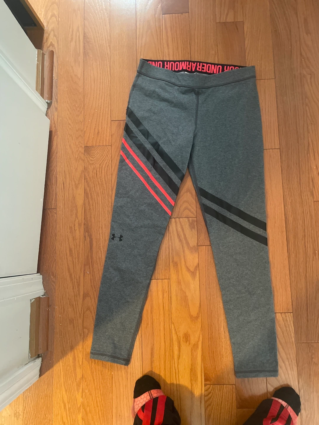 Under Armour Gray Leggings with Red and Black Stripes