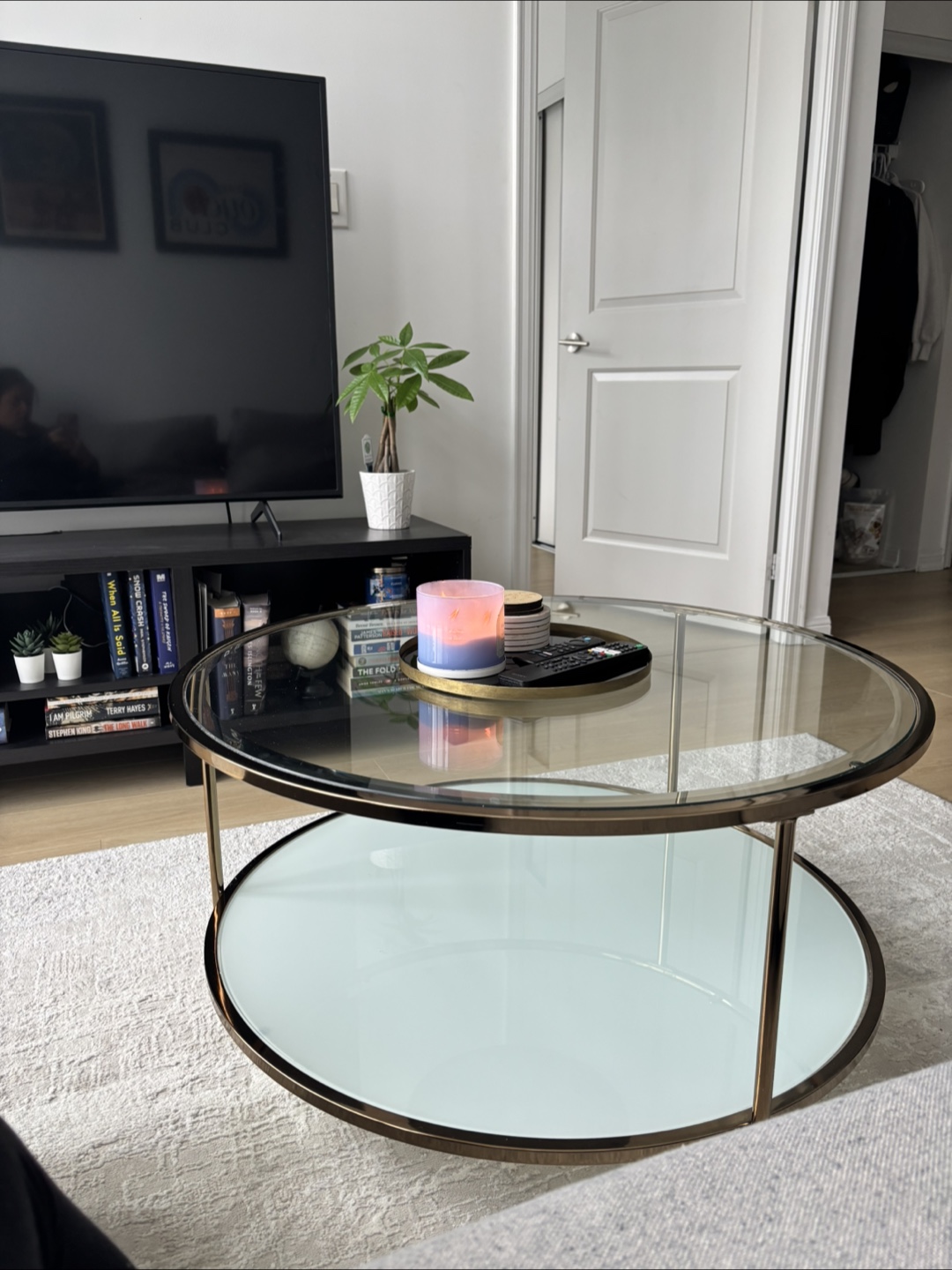 Round Glass Coffee Table with Gold Frame - photo 2