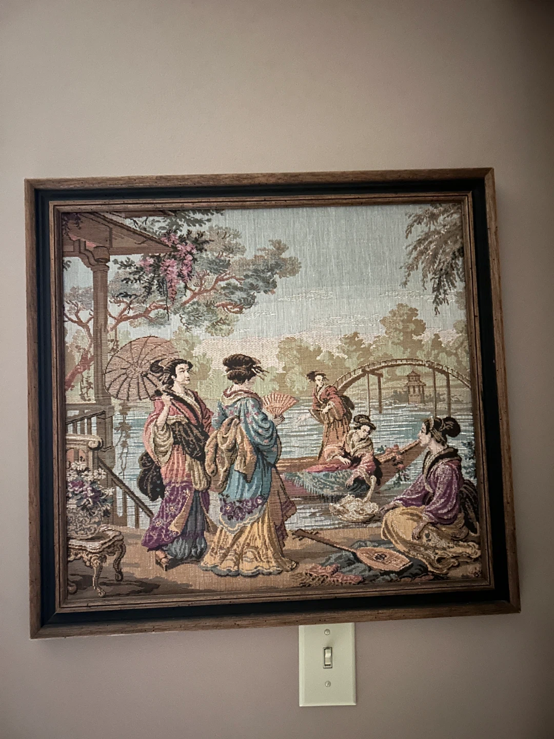 Framed Tapestry Wall Art with Geishas